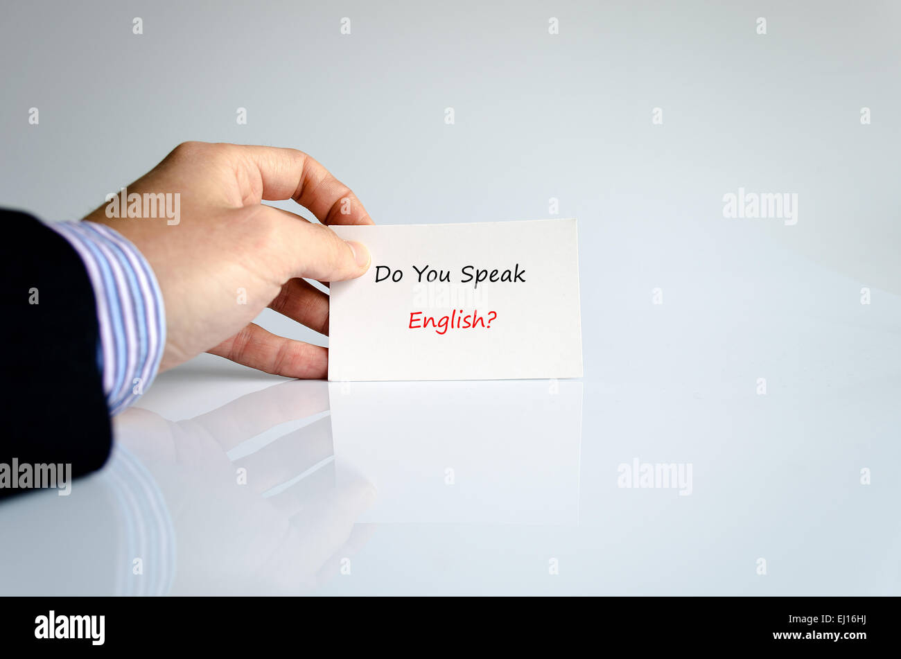 Bussines man hand with text Do You speak English?? Stock Photo