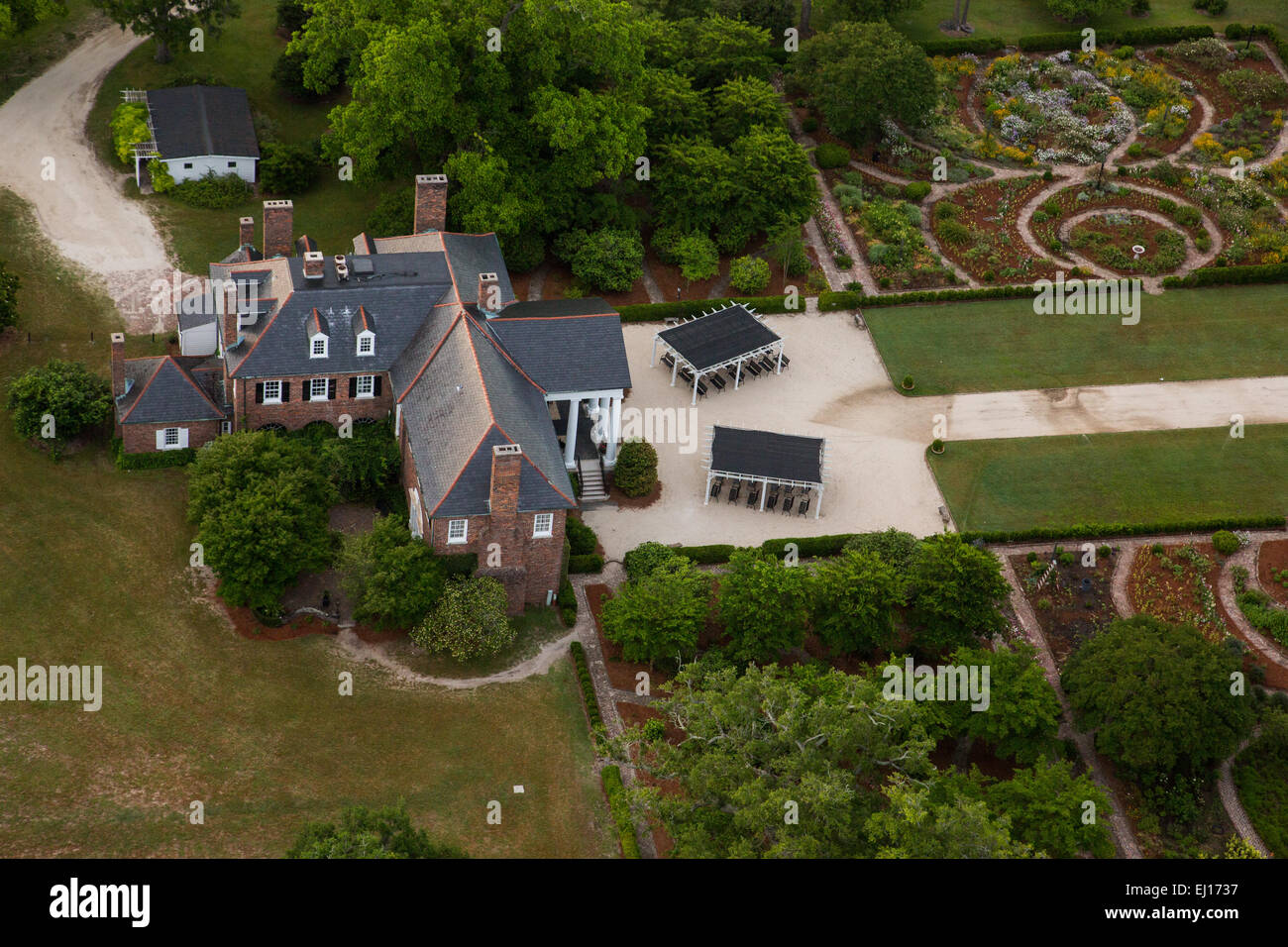 Aerial view of historic Boone Hall Plantation in Mt Pleasant, SC Stock
