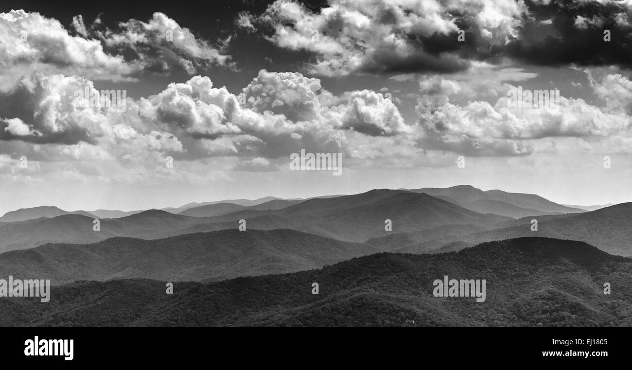 Beautiful afternoon sky over the Blue Ridge Mountains, from North Marshall in Shenandoah National Park, Virginia. Stock Photo