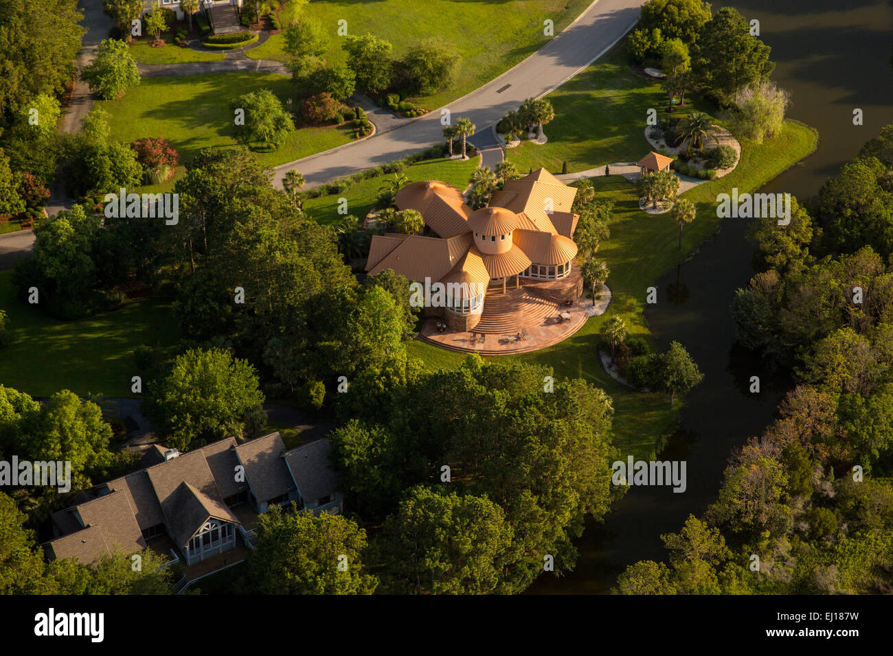 Aerial view of the Ravens Run residential development along the marsh