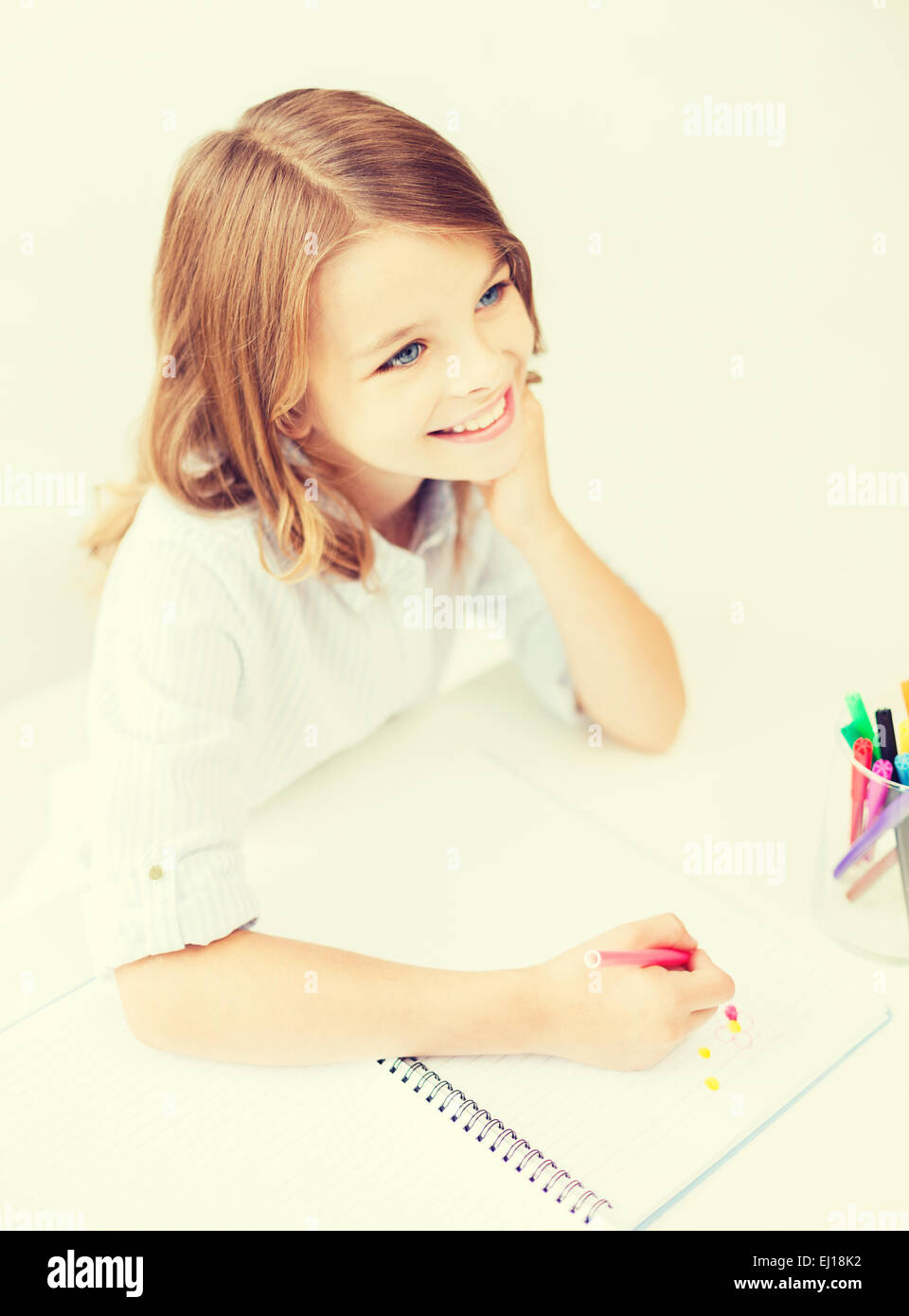 little student girl drawing at school Stock Photo - Alamy