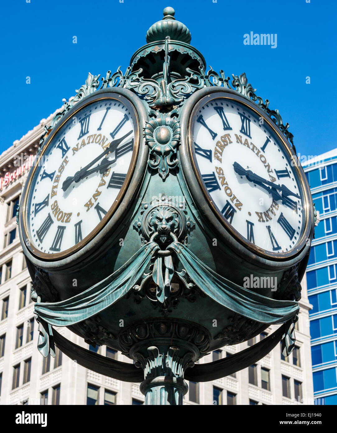 Zions First National Bank Historic Clock - Salt Lake City - Utah Stock Photo