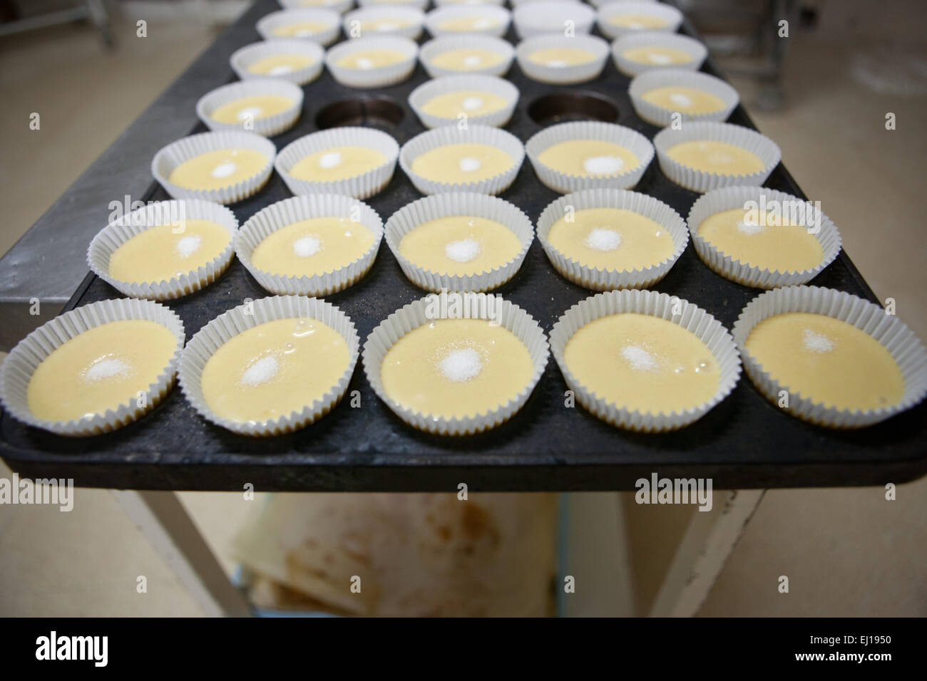Baking cups tray. Handmade manufacturing process of spanish madeleines