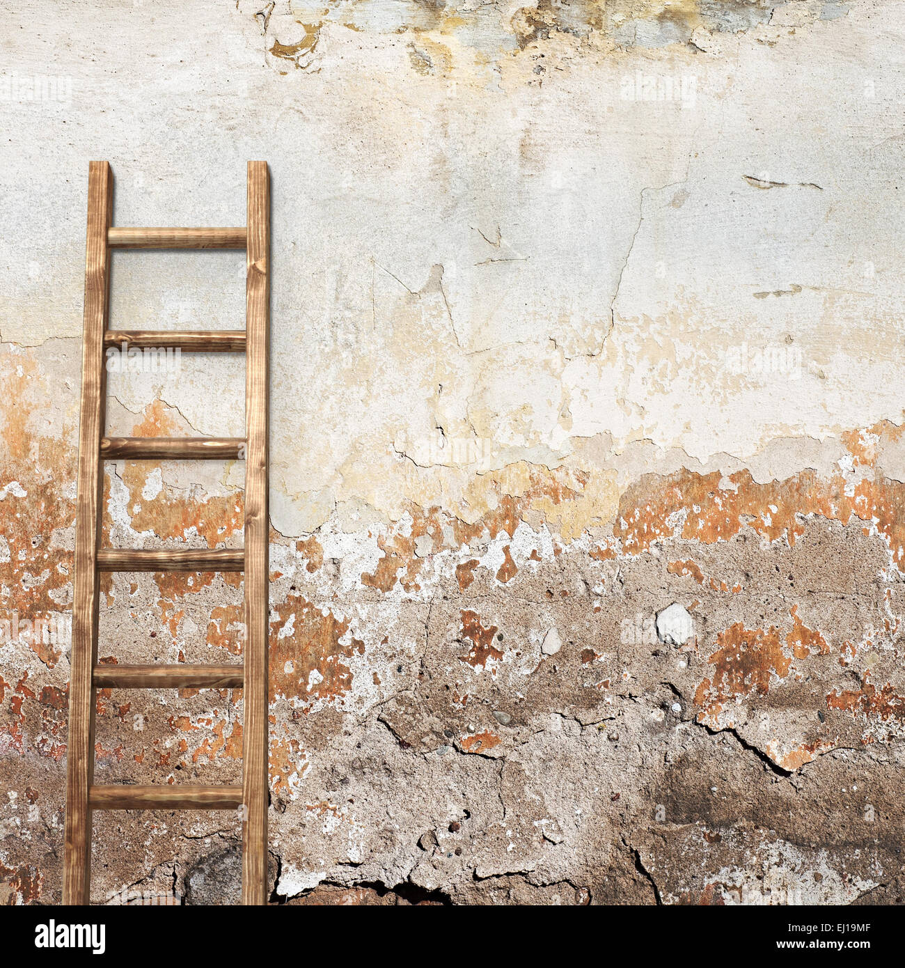 weathered stucco wall with wooden ladder Stock Photo Alamy