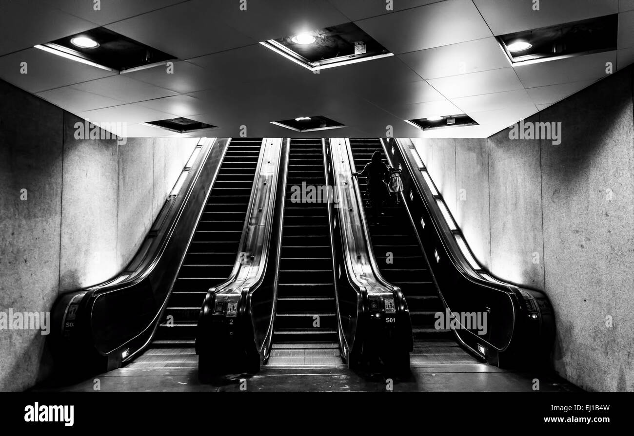 Escalators in the Smithsonian Metro Station, Washington, DC. Stock Photo
