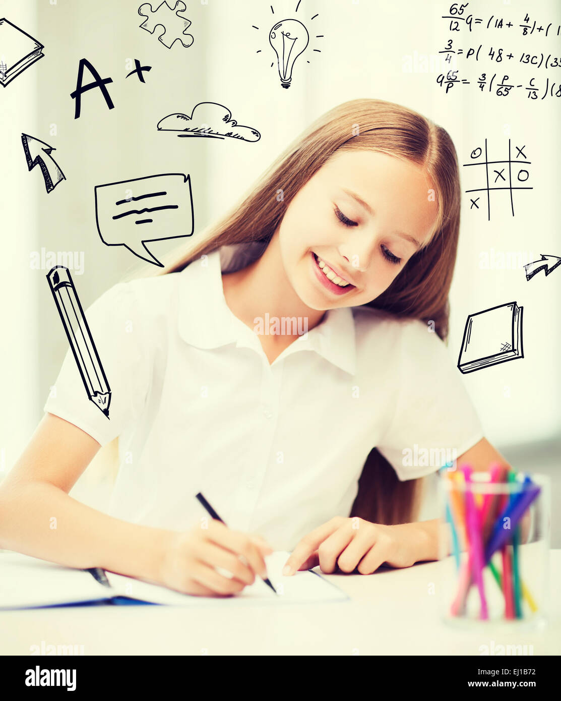 little student girl drawing at school Stock Photo - Alamy