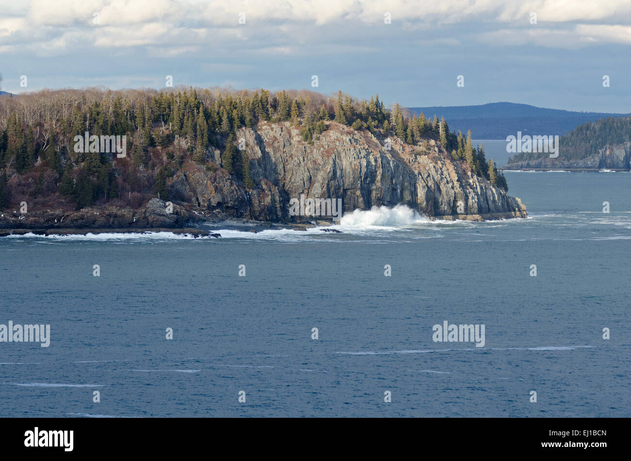 Long Porcupine Island, with the tip of Bald Porcupine at right and the Schoodic Pennisula in the distance, Acadia National Park, Stock Photo