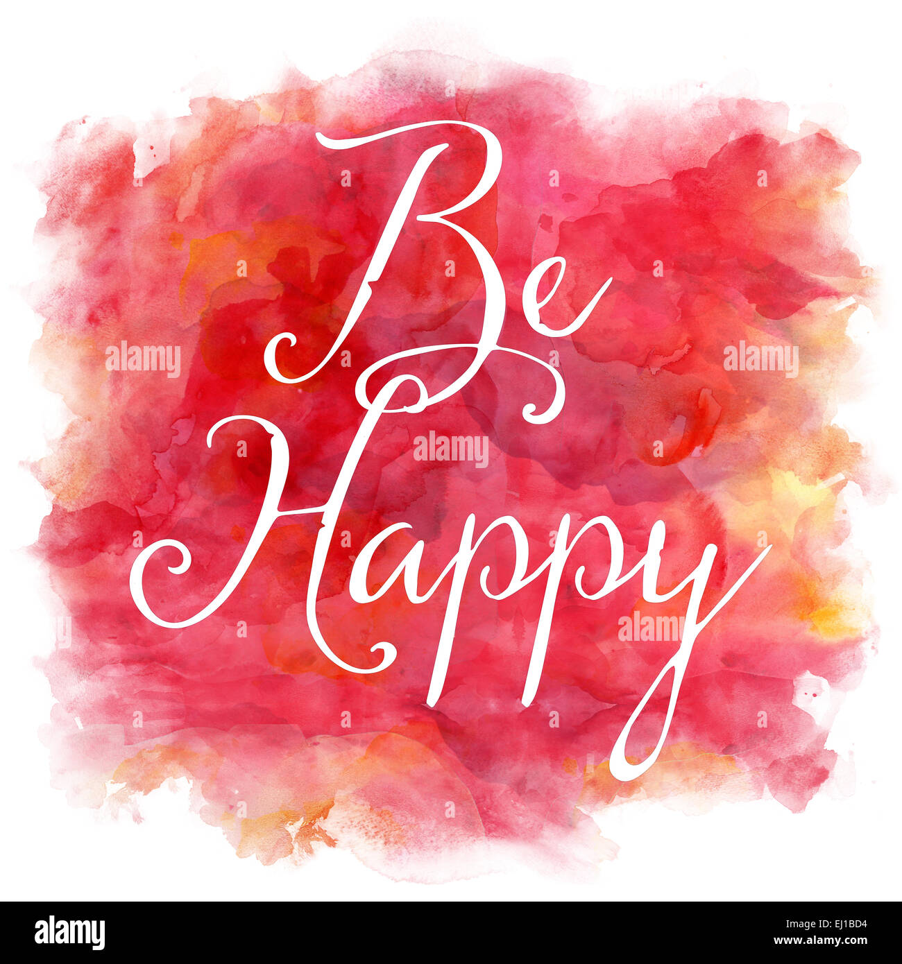 Be Happy Red Yellow Orange Watercolor Quote Stock Photo