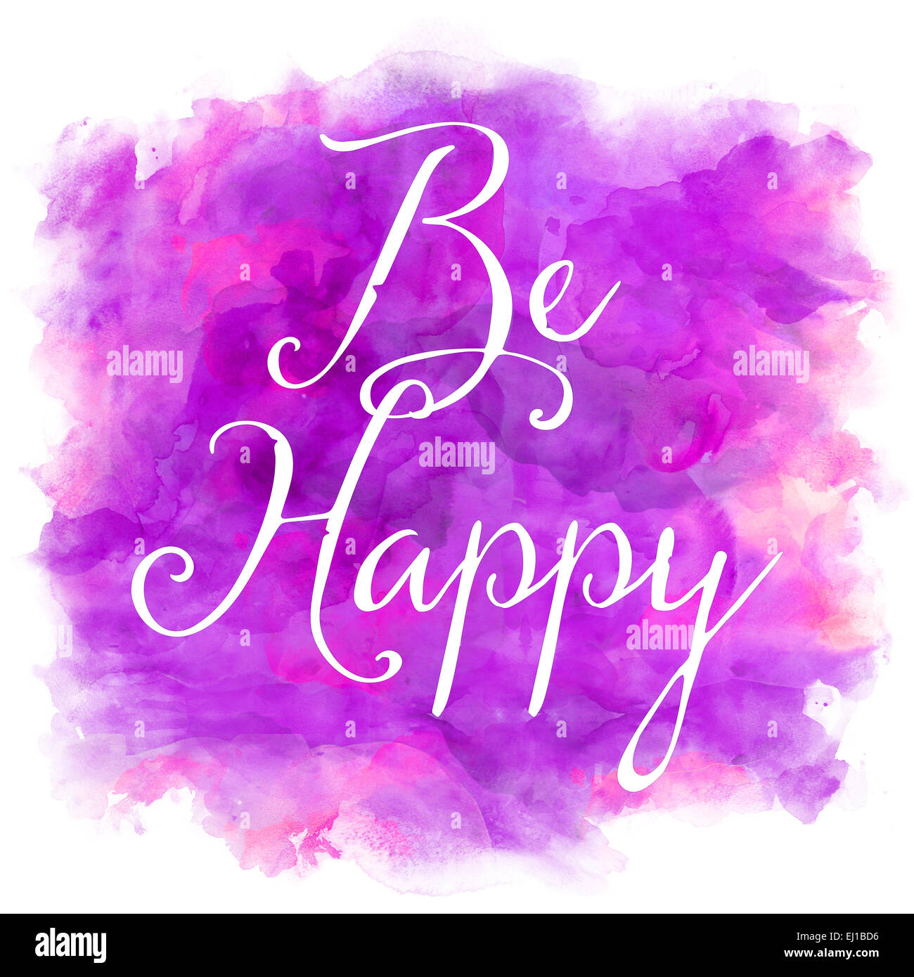 Be Happy Purple and Pink Watercolor Inspirational Quote Stock Photo