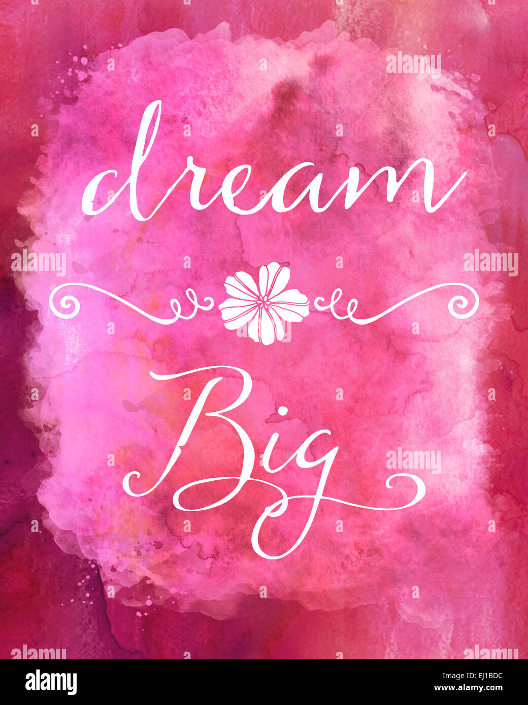 Dream Big Pink Watercolor Inspirational Quote Stock Photo