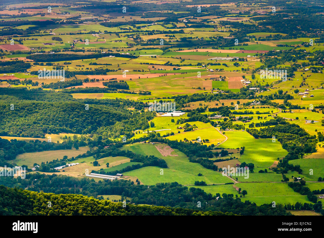 Farms and homes in the Shenandoah Valley, seen from Shenandoah National