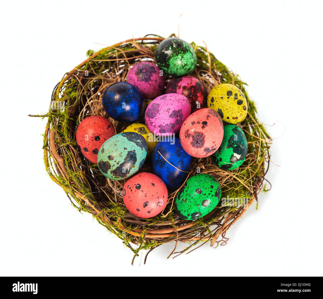 Easter eggs in the nest on a white background Stock Photo - Alamy