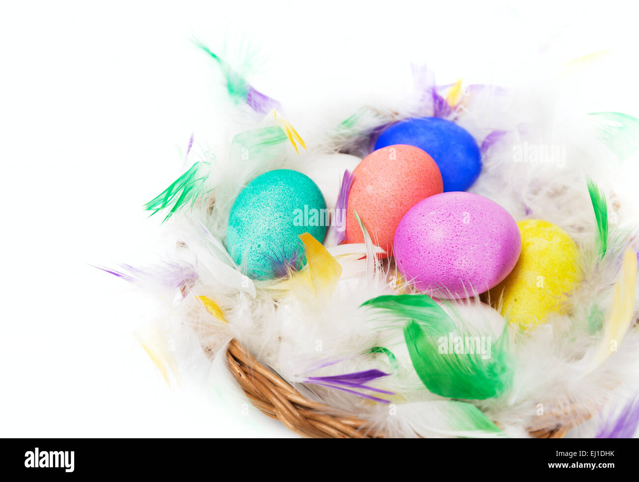 Easter eggs in the nest on a white background Stock Photo - Alamy