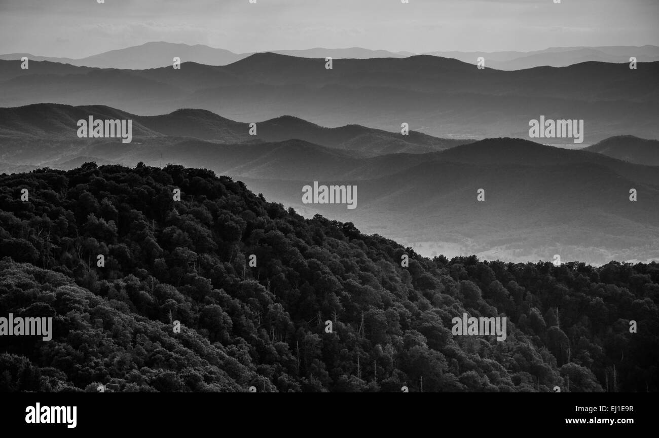 Layers of ridges of the Blue Ridge Mountains, seen from Stony Man Mountain, Shenandoah National Park, Virginia. Stock Photo