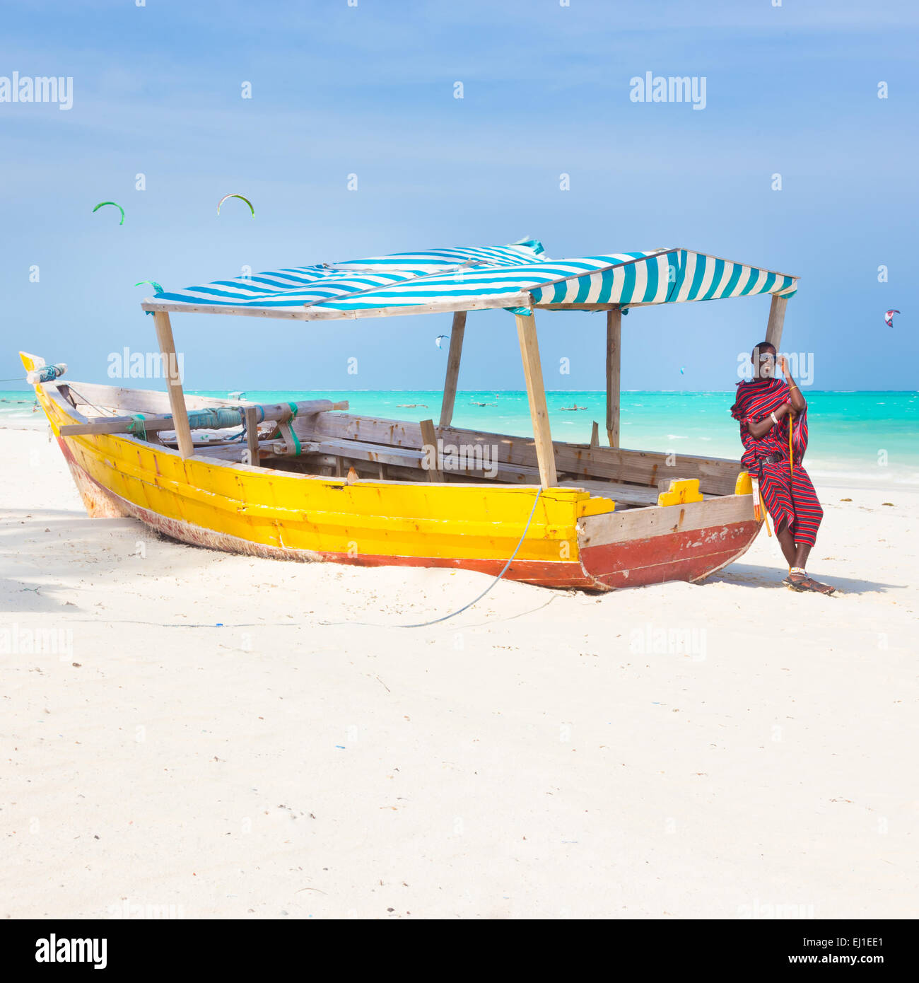 White tropical sandy beach on Zanzibar. Stock Photo