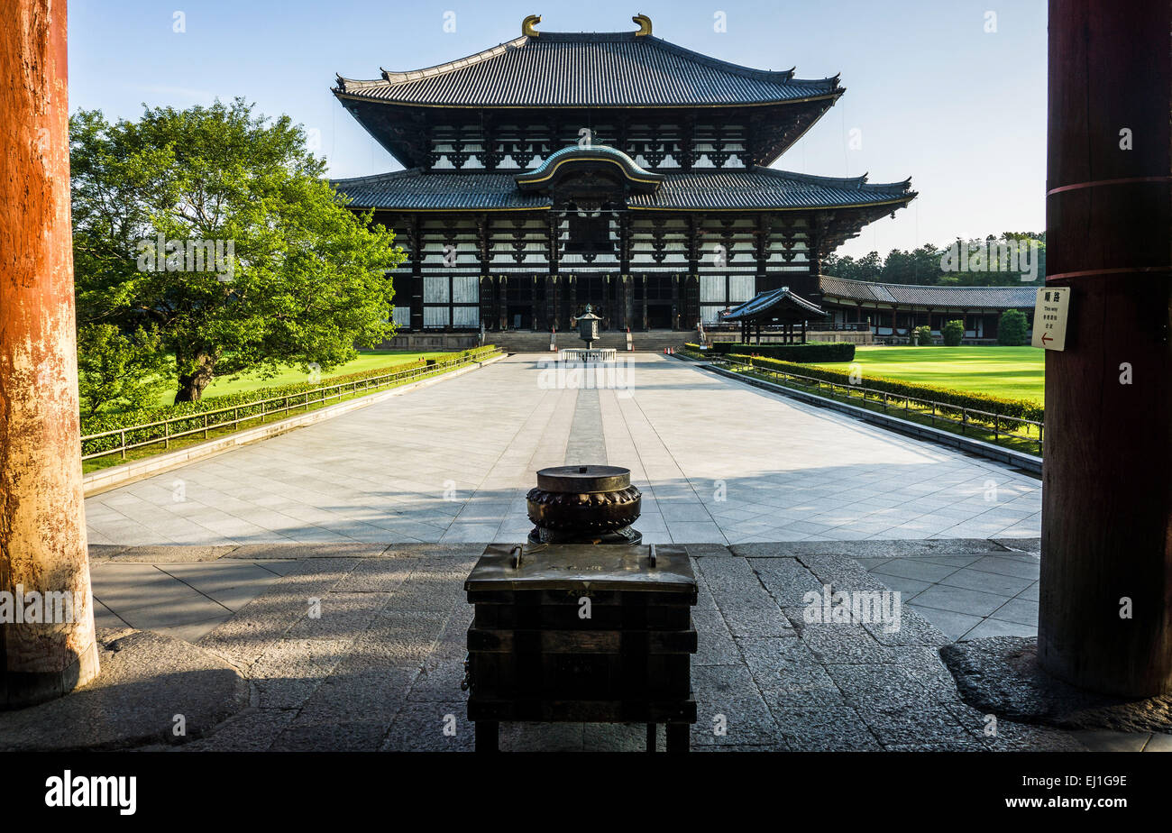 Morning view of the main Great Buddha Hall or Daibutsuden at Todaiji temple in Nara, Japan. July 2014. Stock Photo