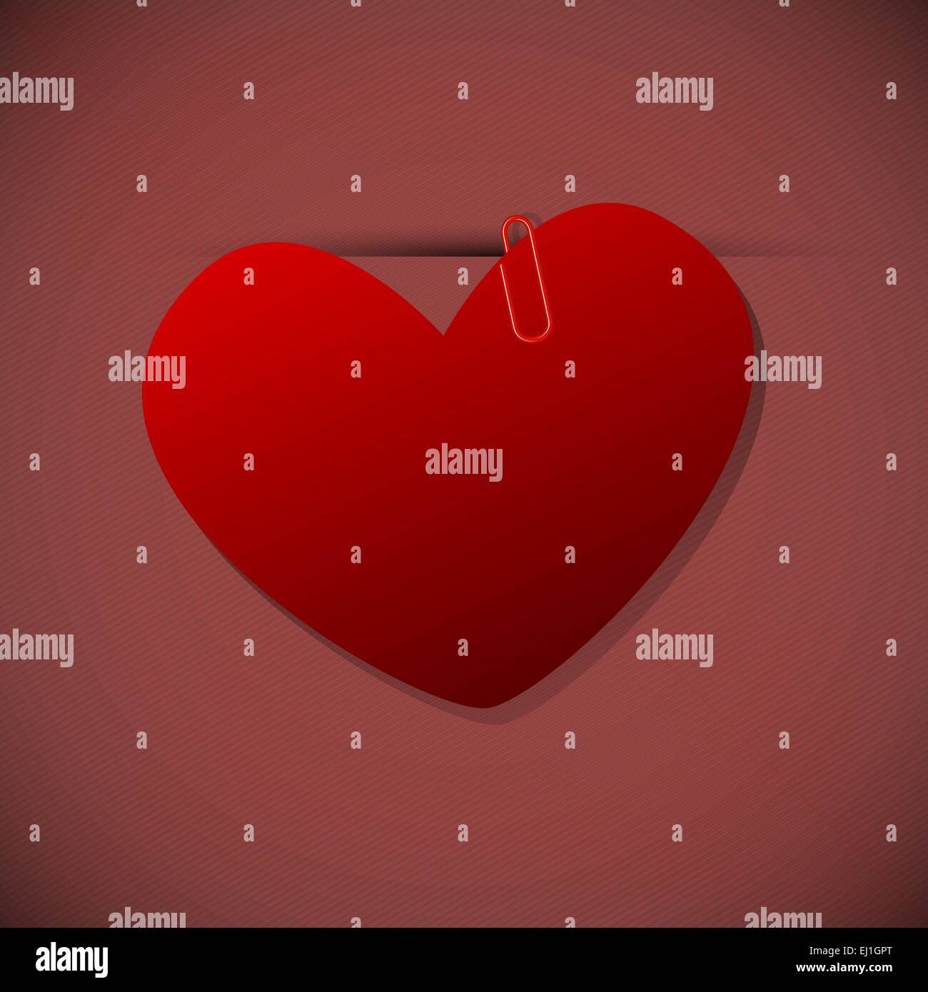 Heart shape paper with paperclip, vector illustration Stock Vector