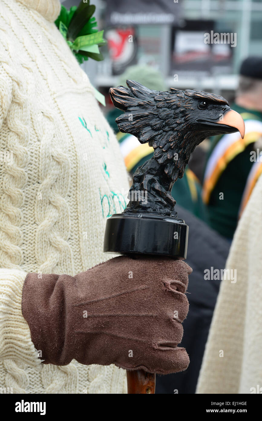 Detail of a cane. Eagle head top. As seen during the 2013 St. Patricks Day Parade. Newark, New Jersey. USA Stock Photo