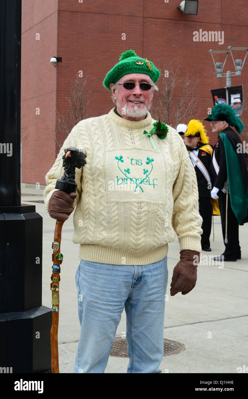 Male attendee of the 2013 St. Patricks day parade. Newark, New Jersey. USA. Stock Photo