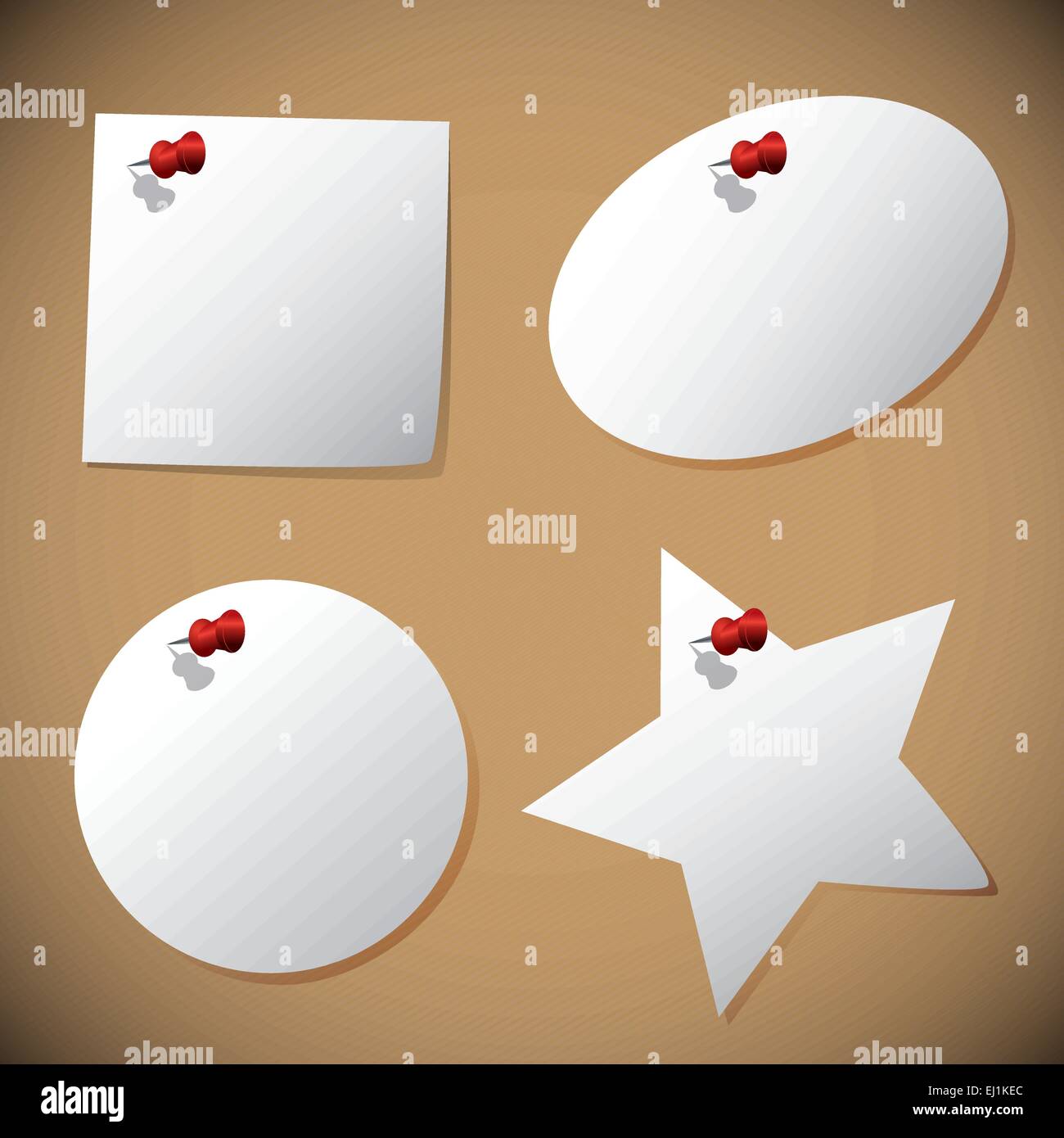 Set of note papers with pin, vector illustration Stock Vector