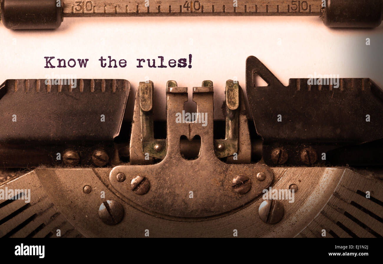 Vintage inscription made by old typewriter, Know the rules Stock Photo