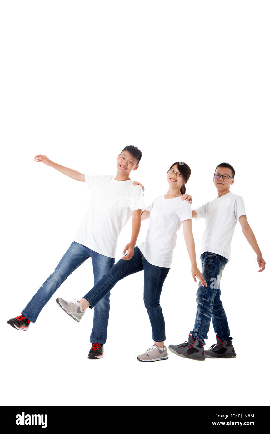 One Leg Student Teenagers standing with one leg and smiling at the camera Stock Photo ...