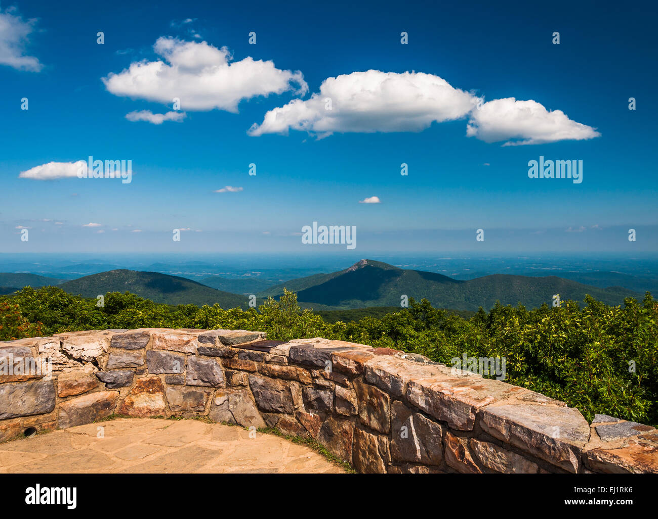 View toward Old Rag from the Observation Deck on Hawksbill Summit, Shenandoah National Park, Virginia. Stock Photo