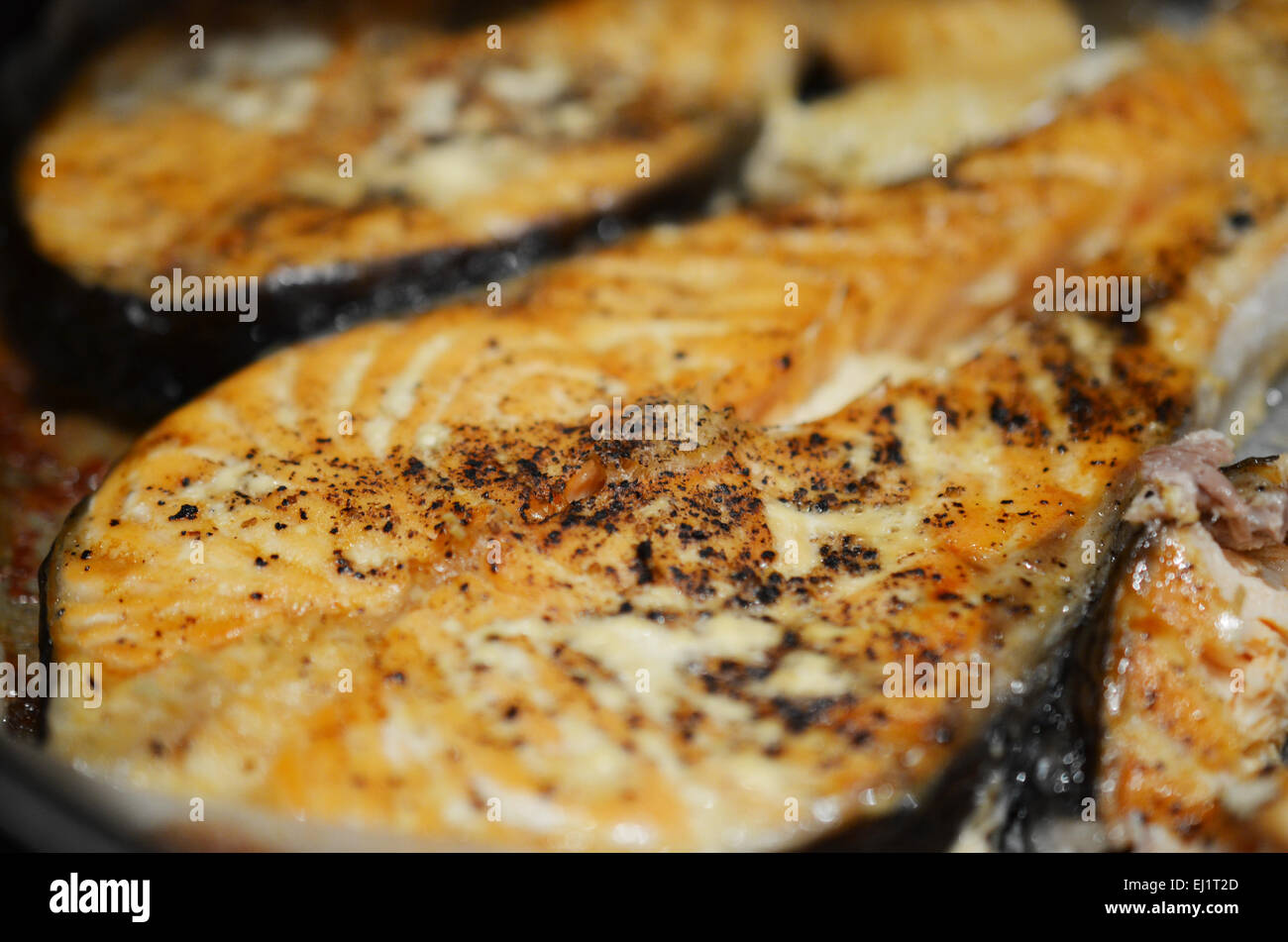 Baked Salmon with black pepper Stock Photo - Alamy