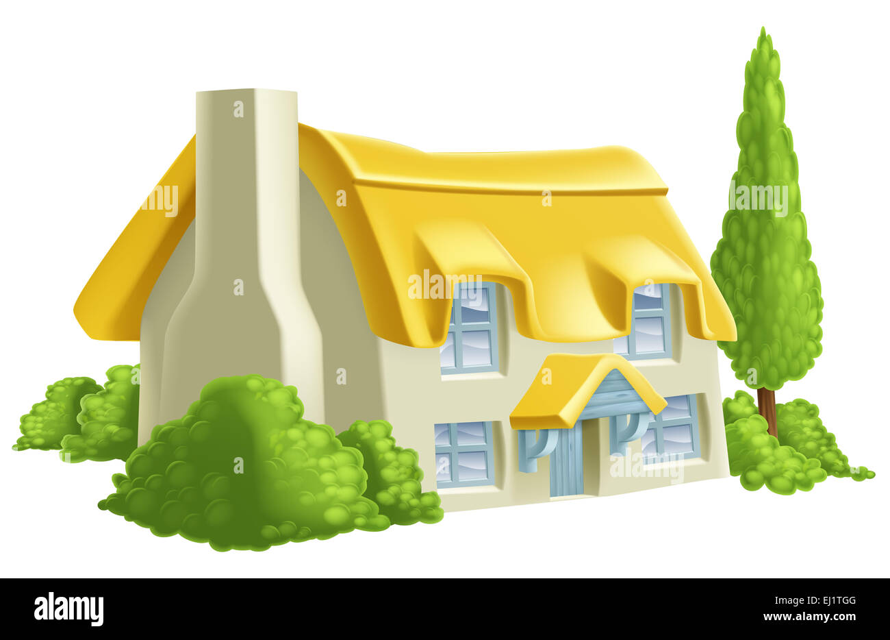 An illustration of a thatched country cottage or farm house Stock Photo