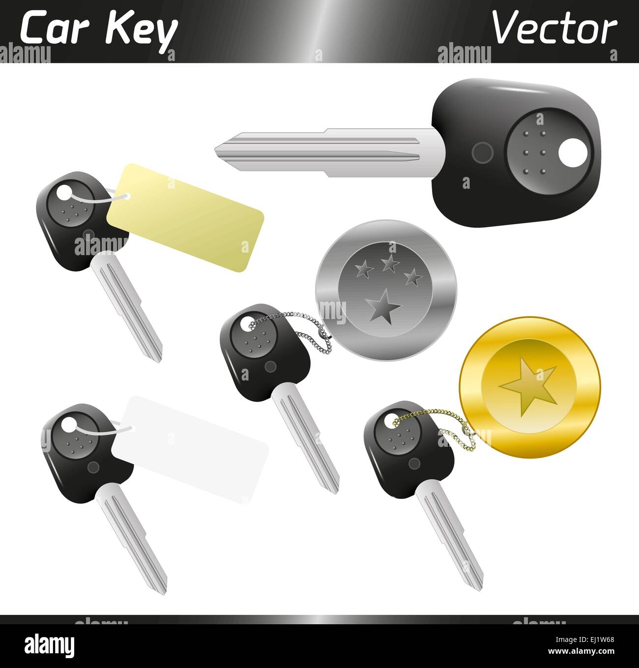 Vectorial car keys with keyholder and tag isolated on white background