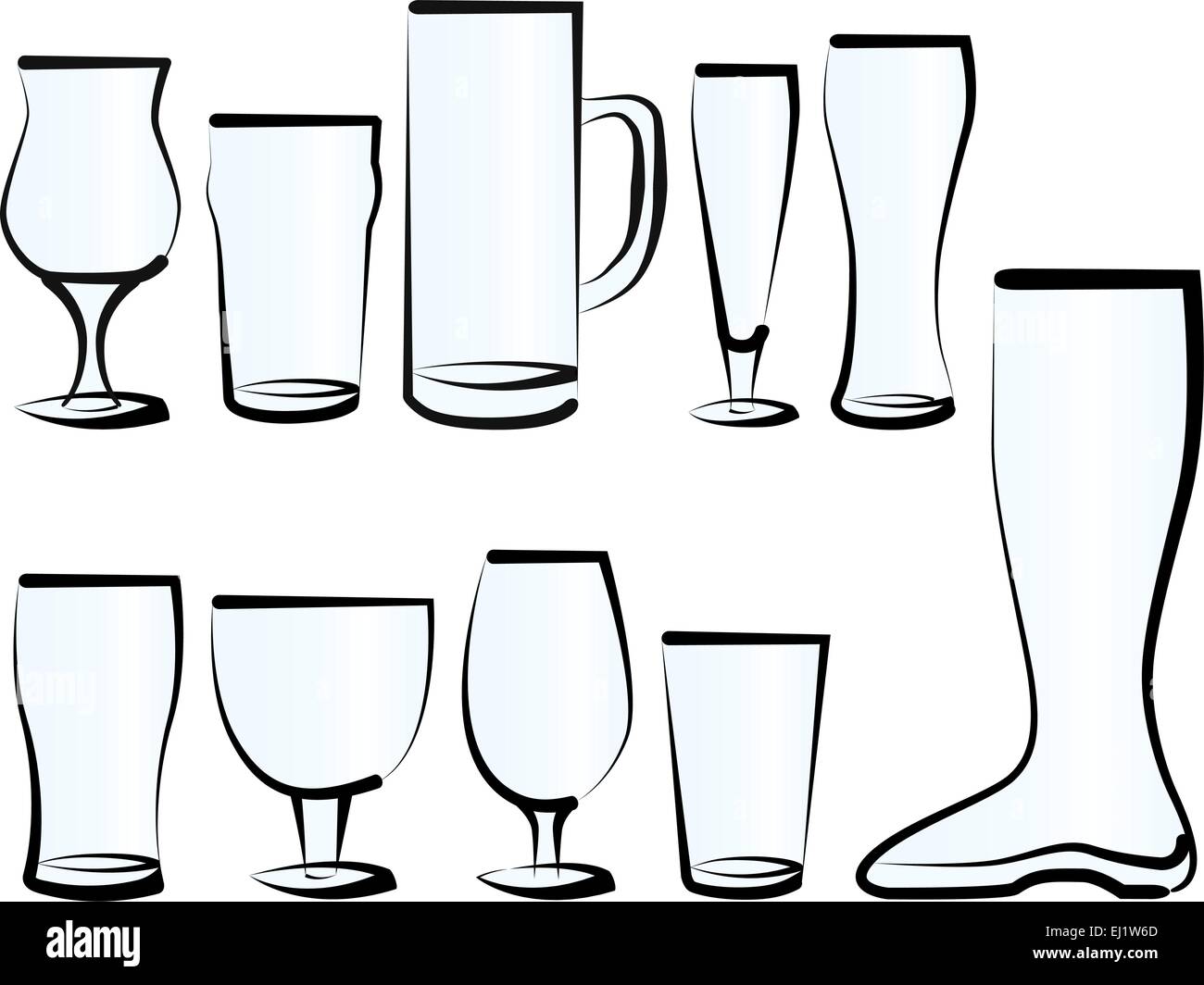 Vector illustration set of beer glasses, as you can find in a bar, a pub or a restaurant. Stock Vector