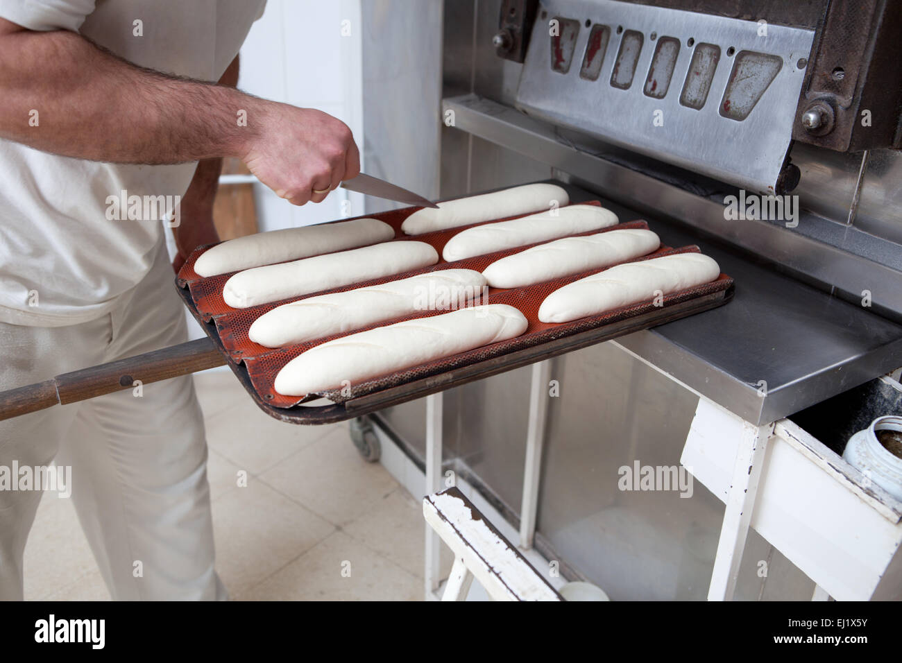 Manufacturing process of spanish bread Stock Photo Alamy