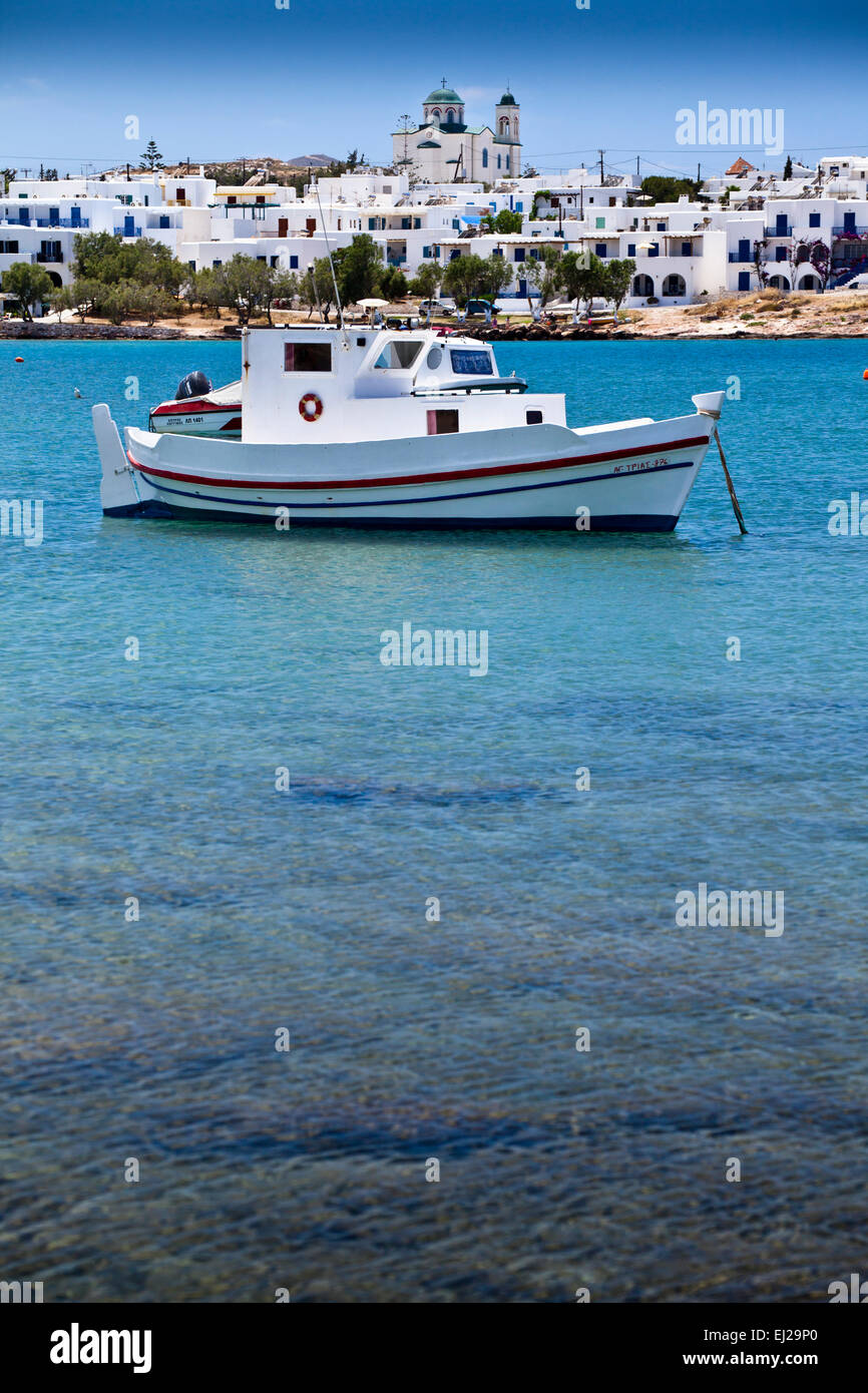 Scene from Agii Anargiri beach in Naoussa in Paros, Greece. Stock Photo