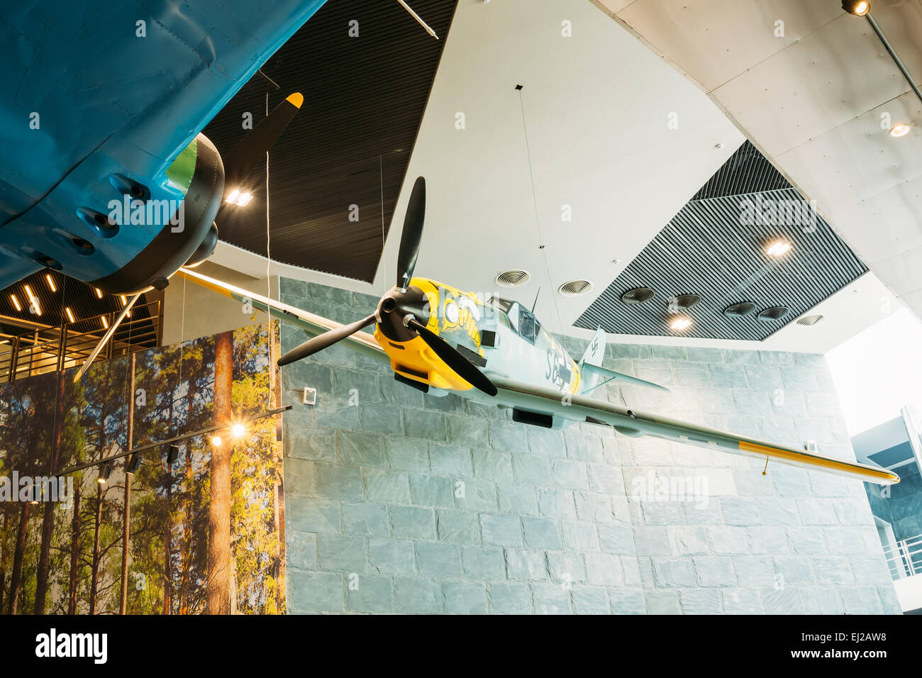 Exposure Of Weapons And Equipment In The Belarusian Museum Of The Great Patriotic War. Minsk, Belarus. Fighter airplane Me-109 u Stock Photo