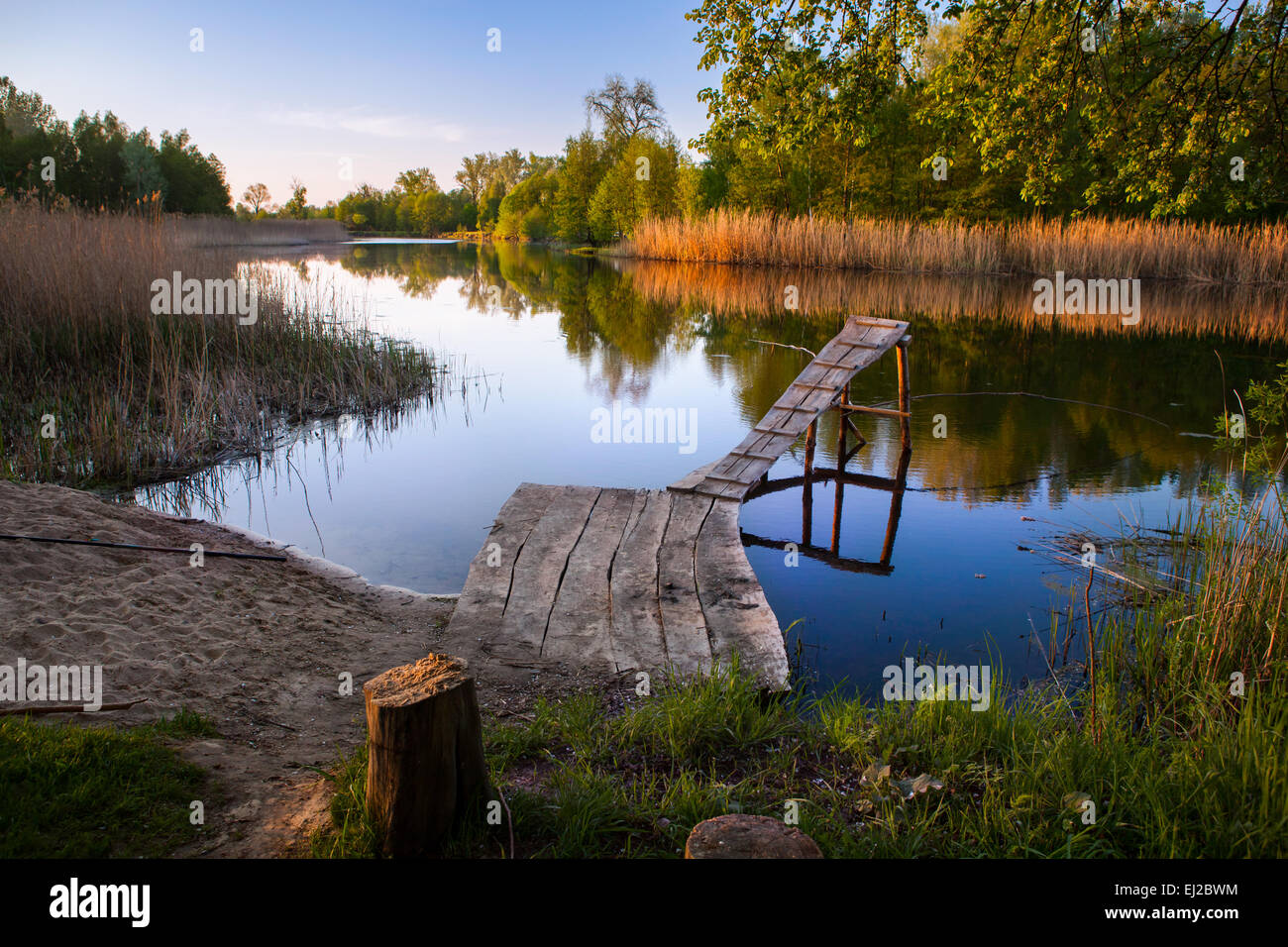 Old wooden fishing pier. Stock Photo