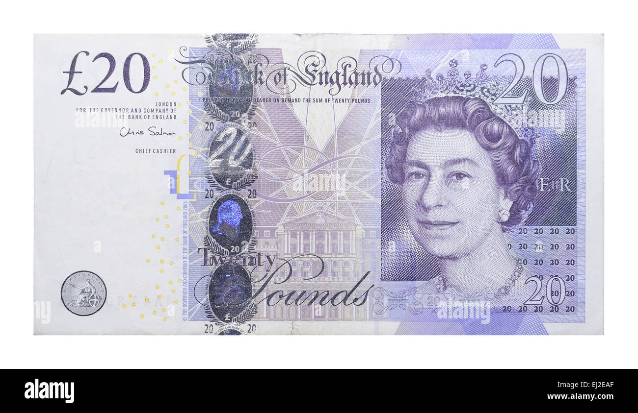 banknote 20 British pound (front side) Stock Photo