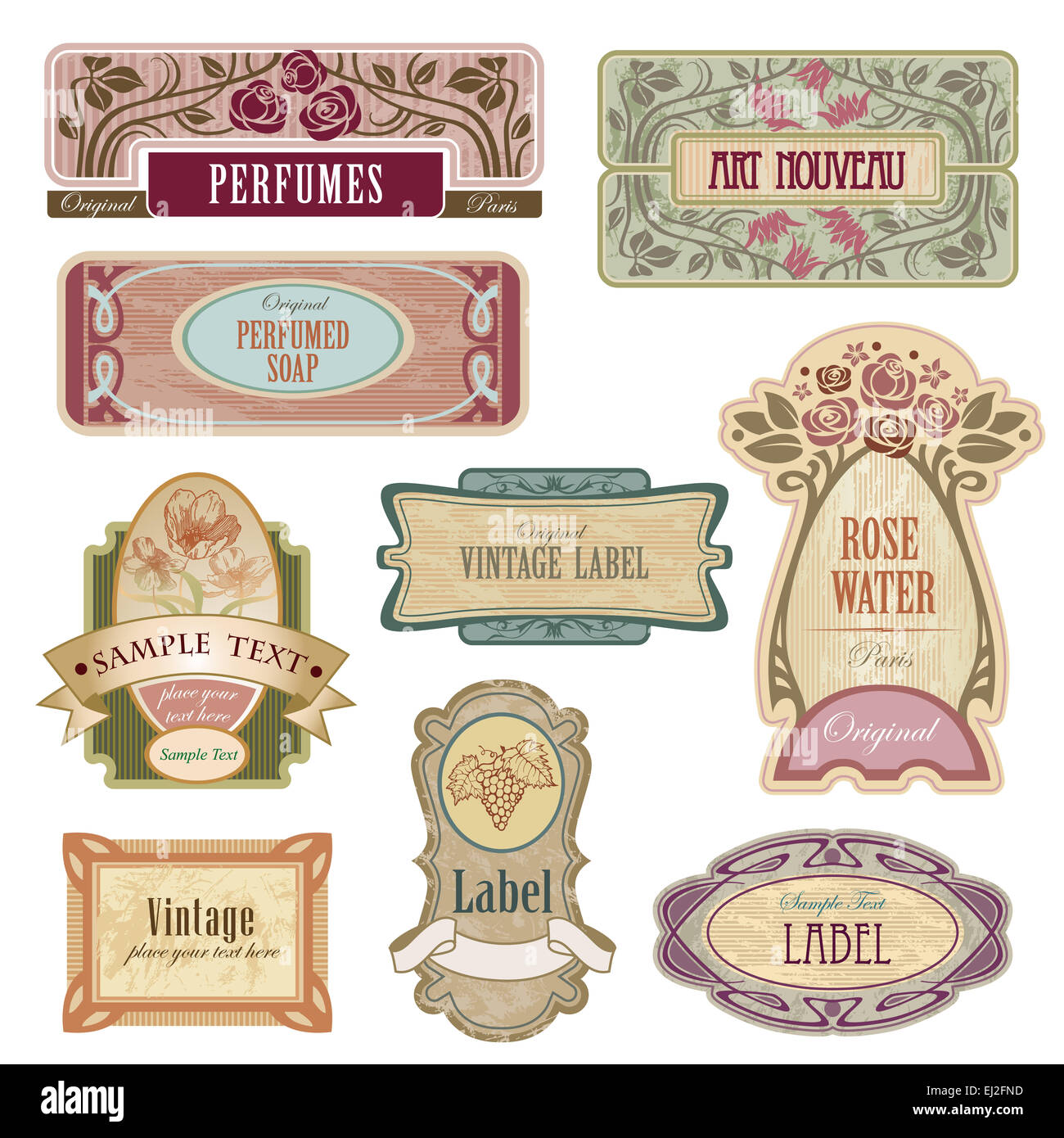 Ornate vintage labels in style Art Nouveau Stock Image