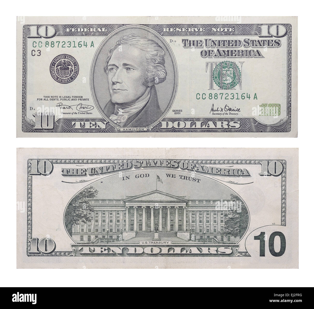 New 10 US dollars banknote Stock Photo