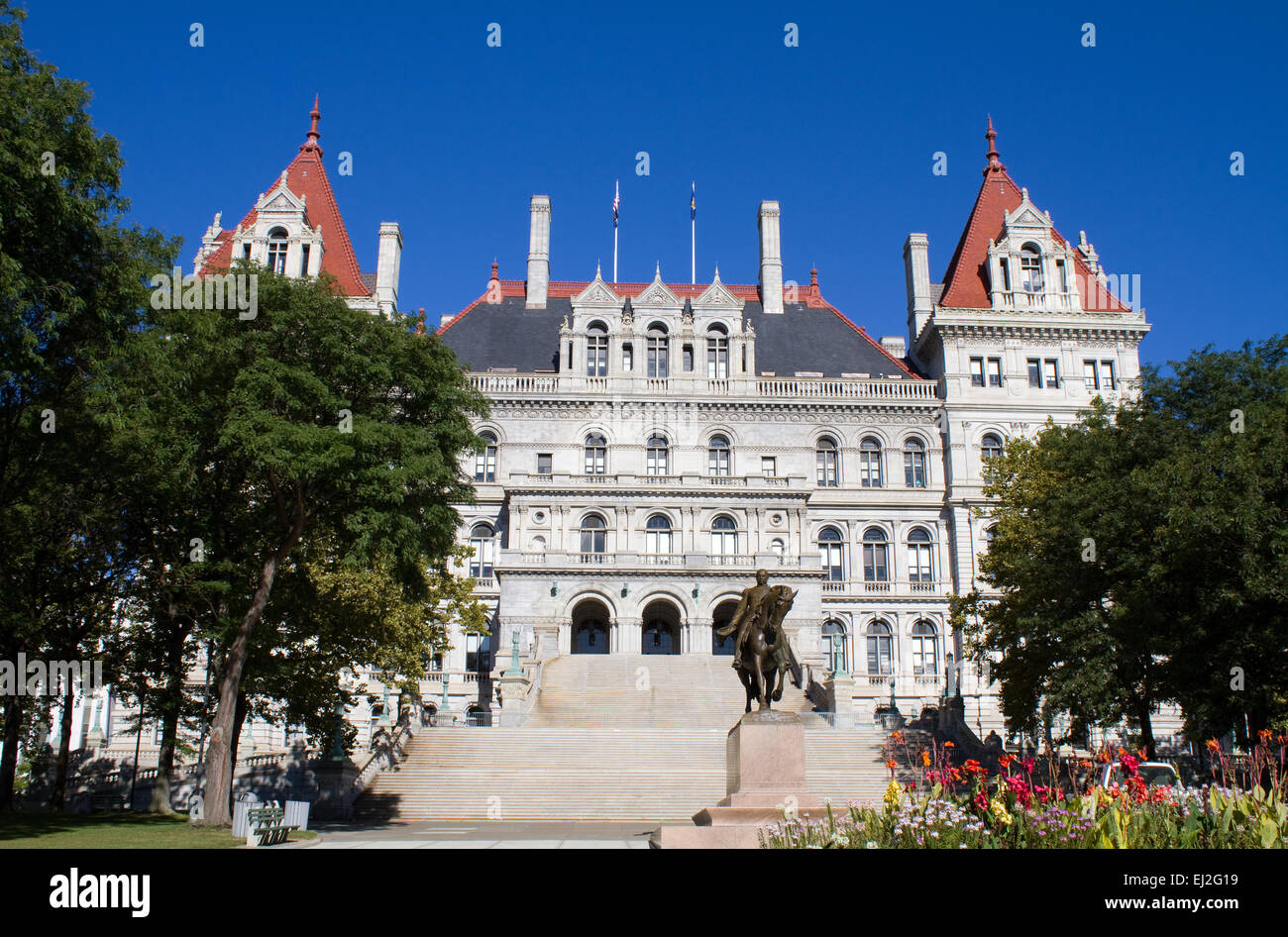New York state capitol building, located in Albany, NY is part of the Empire State Plaza and is a National Historic Landmark. Stock Photo