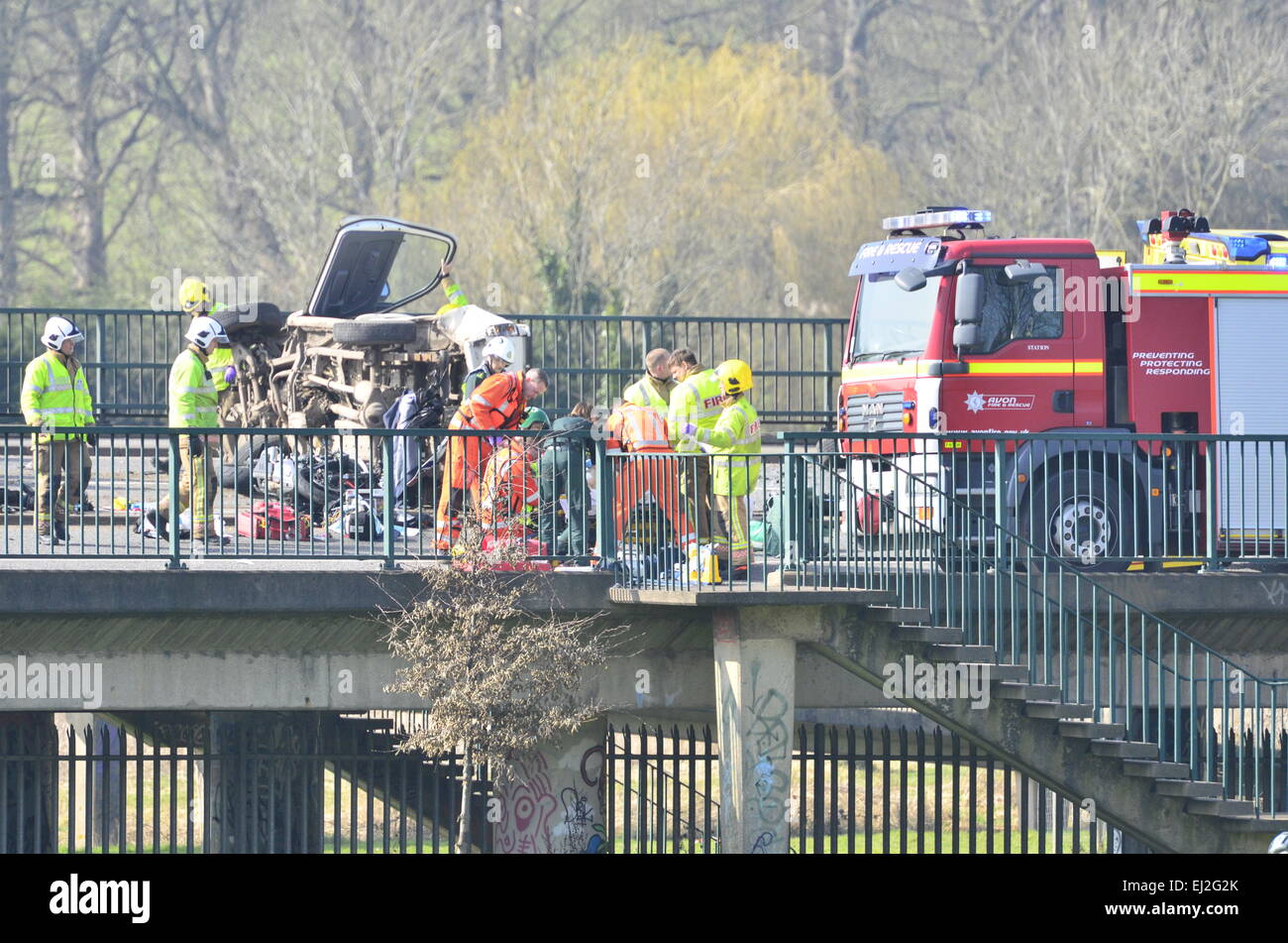 Bristol, UK. 20th March, 2015. Major Road Crash involving an Overturned