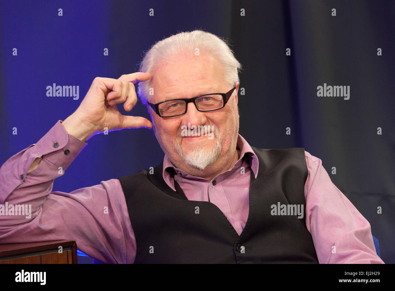 Walsall, West Midlands, UK. 20 March 2015. Dick Fiddy British Film Institute (BFI) writer and researcher at a recording of ‘The David Hamilton Show’ for Big Centre TV. Hosted by presenter and broadcaster ‘Diddy’ David Hamilton the show features famous personalities from across the music and television spectrum. Credit:  John Henshall / Alamy Live News PER0516 Stock Photo