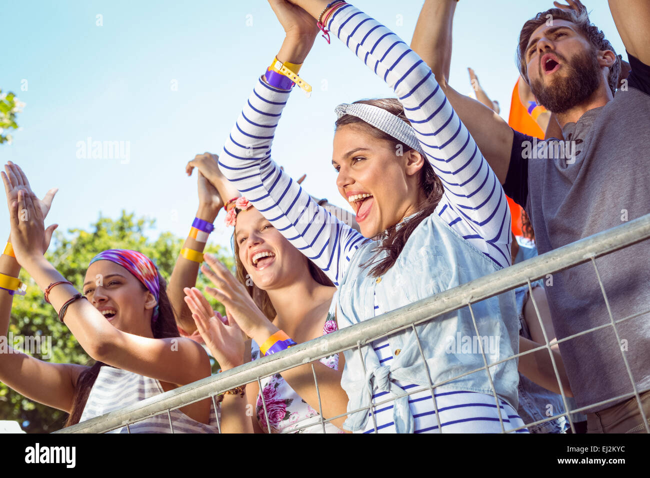 Excited music fans up the front Stock Photo