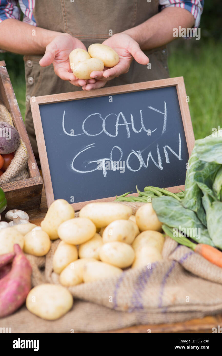Farmer selling organic veg at market Stock Photo - Alamy