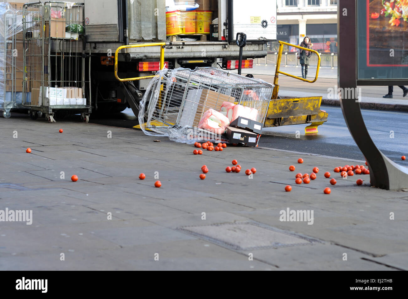 Delivery Man Drops Caged Pallet ,Nottingham City Center Stock Photo Alamy