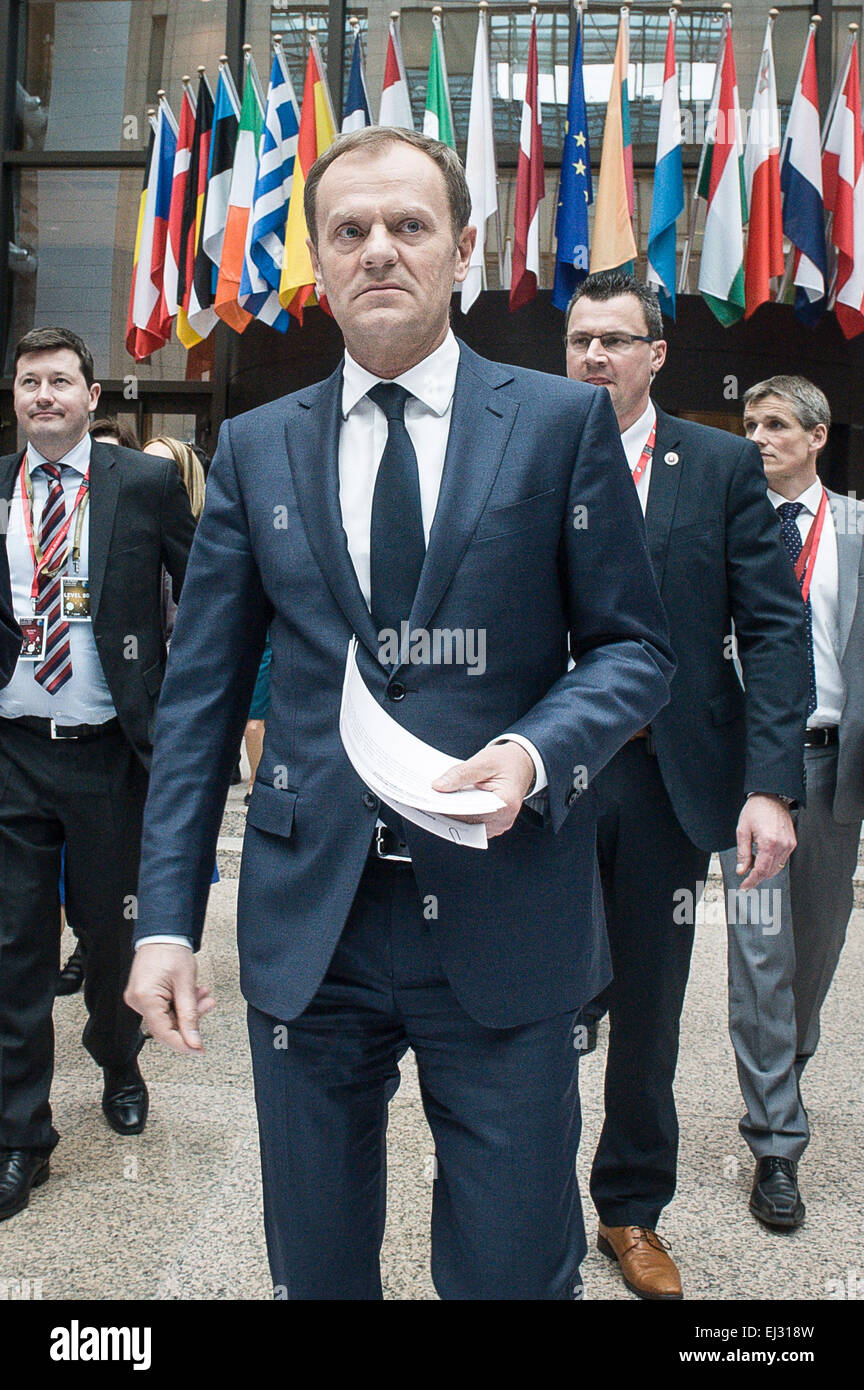 Donald Tusk, the president of the European Council during second day of the meeting of European Council Summit at the EU headquarters in Brussels, Belgium on 20.03.2015 by Wiktor Dabkowski Stock Photo