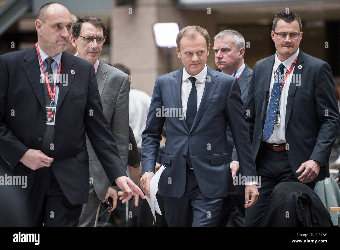Donald Tusk, the president of the European Council during second day of the meeting of European Council Summit at the EU headquarters in Brussels, Belgium on 20.03.2015 by Wiktor Dabkowski Stock Photo