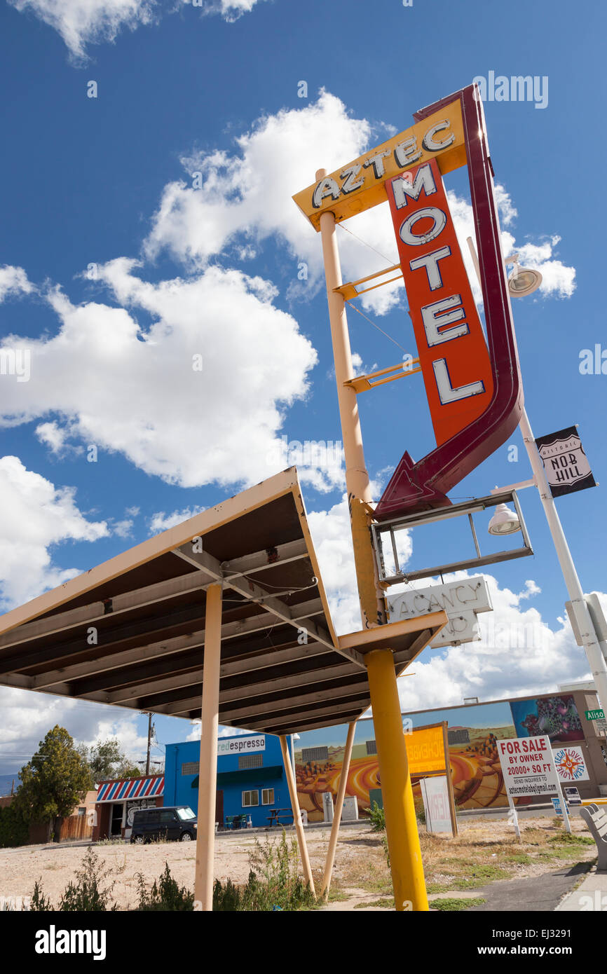 Aztec Motel Sign along Central Avenue in Nob Hill - Albuquerque, Bernalillo County, New Mexico, USA Stock Photo