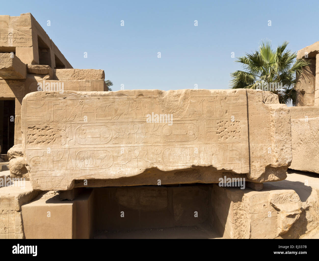 fallen lintel within The Temple of Amun at Karnak, Luxor Egypt Stock Photo