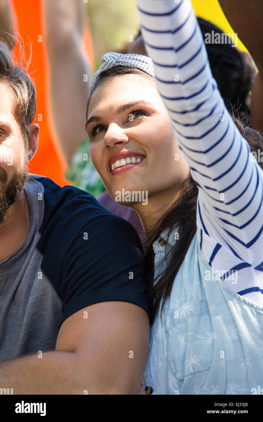 Excited music fan at festival Stock Photo