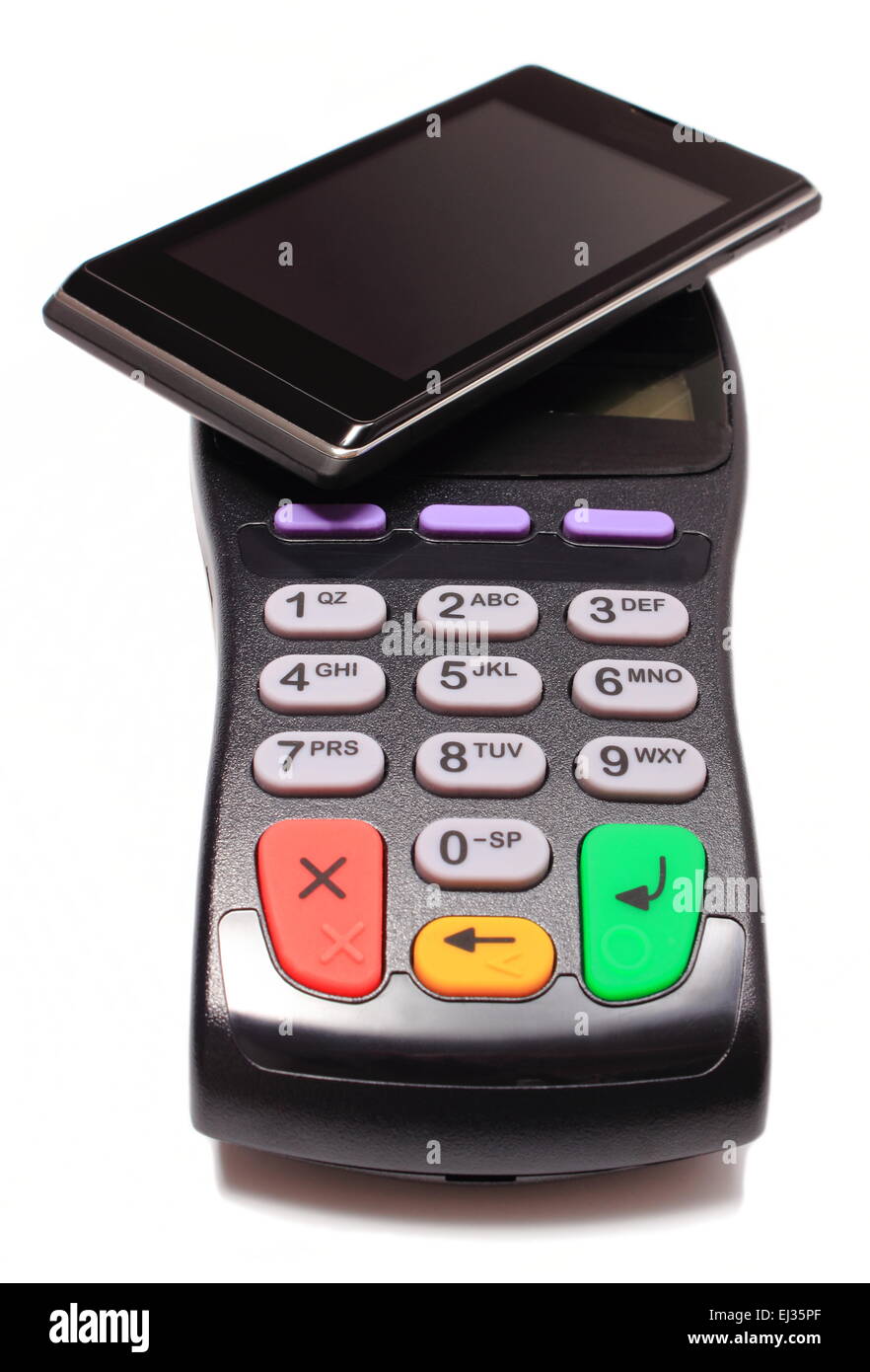 Payment terminal and mobile phone with NFC technology, credit card